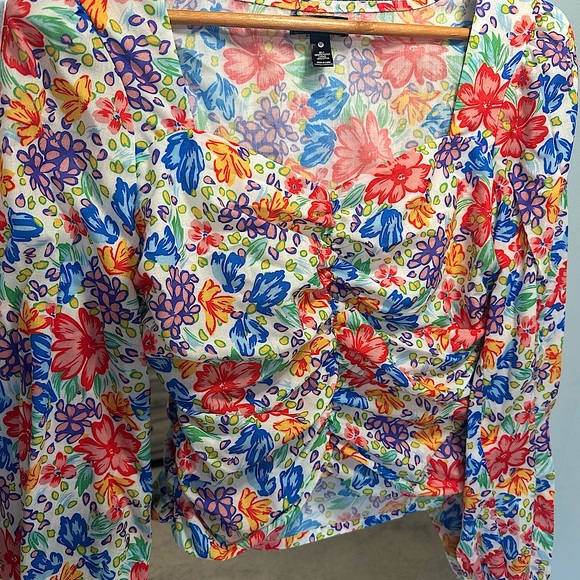 Aqua Tops - Aqua Floral Long Sleeve Top - Gently Worn!